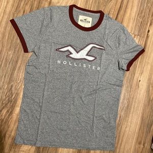 Hollister Men Gray Red Short Sleeve Tee S